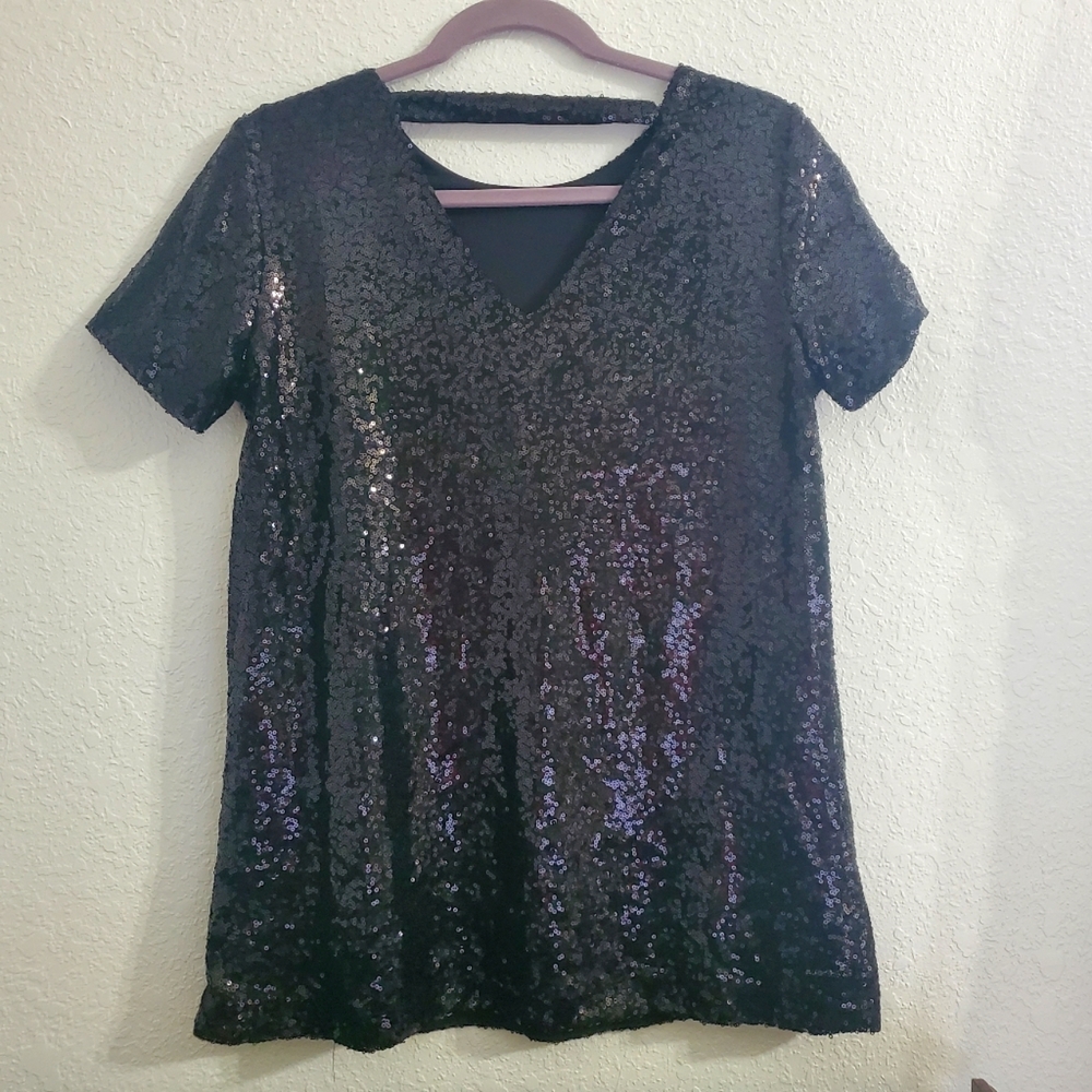 Vanilla Bay Black Sequin Top